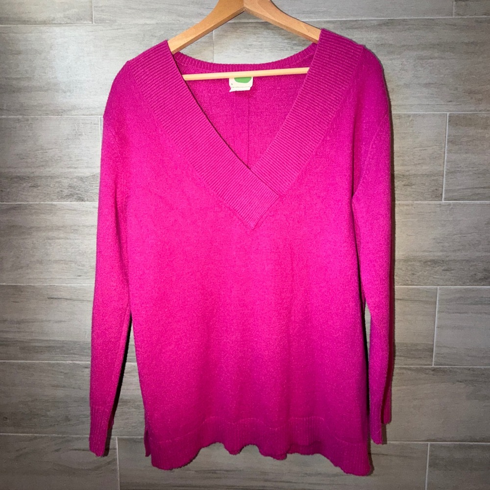 Anthropologie Galizia Women's Pink Long Sleeve V-Neck Sweater Size Medium